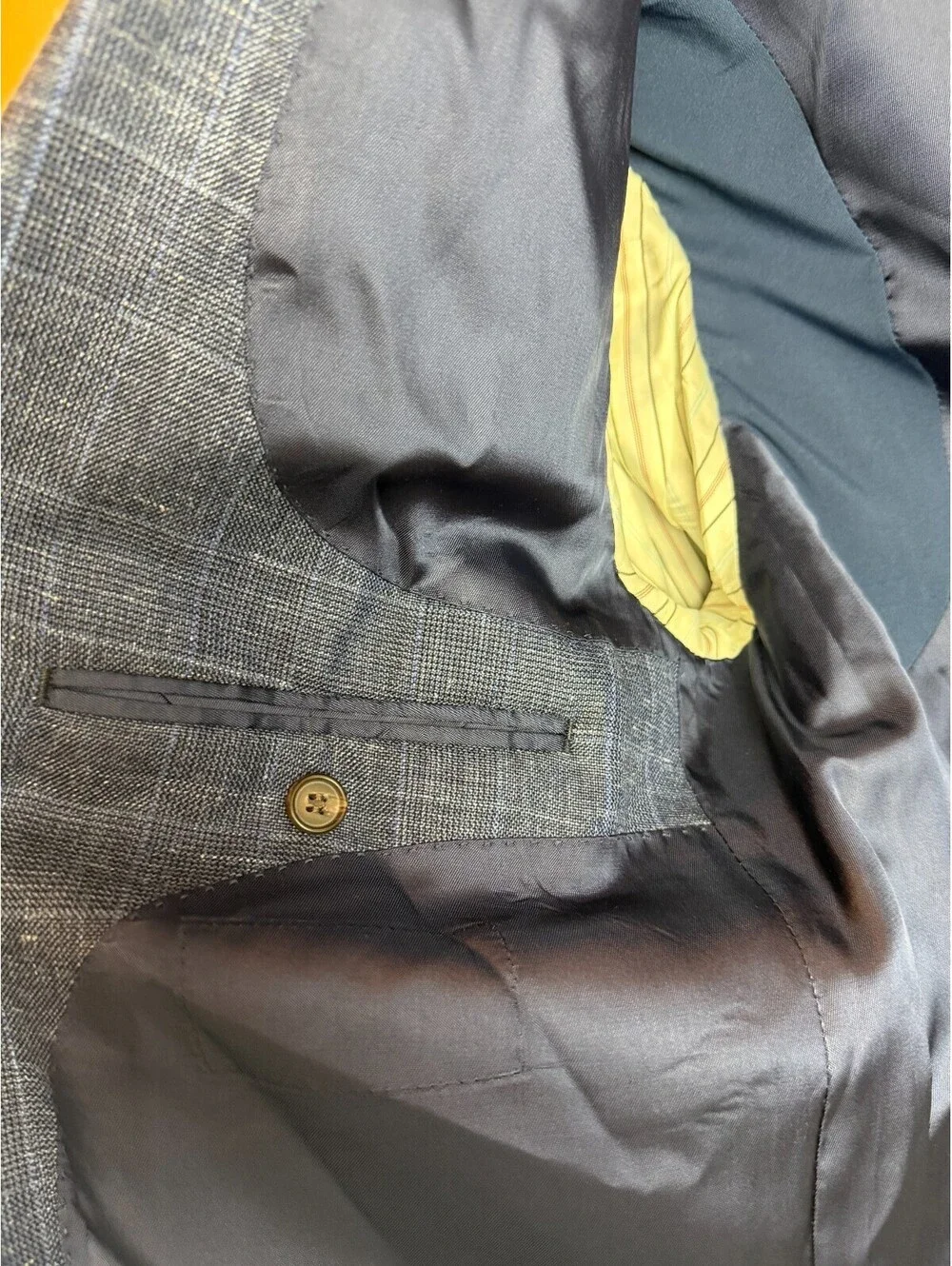 RALPH LAUREN LAUREN blue check wool silk linen mens jacket blazer 44L NWOT